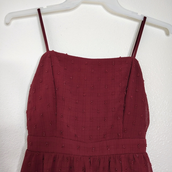 Emerald Sundae Burgundy Glitter Polka Dots Mini Dress with Spaghetti Straps Sz S - Picture 2 of 11